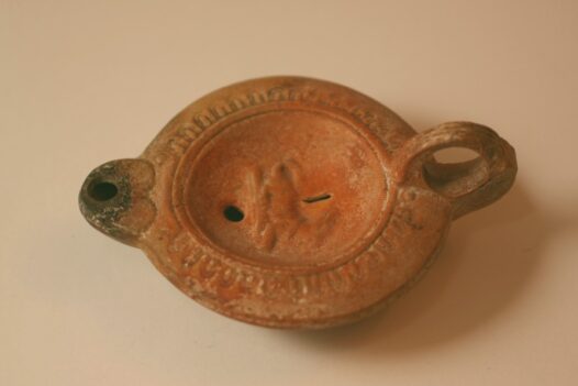 Ceramic Roman Oil Lamp with Crouching Dog